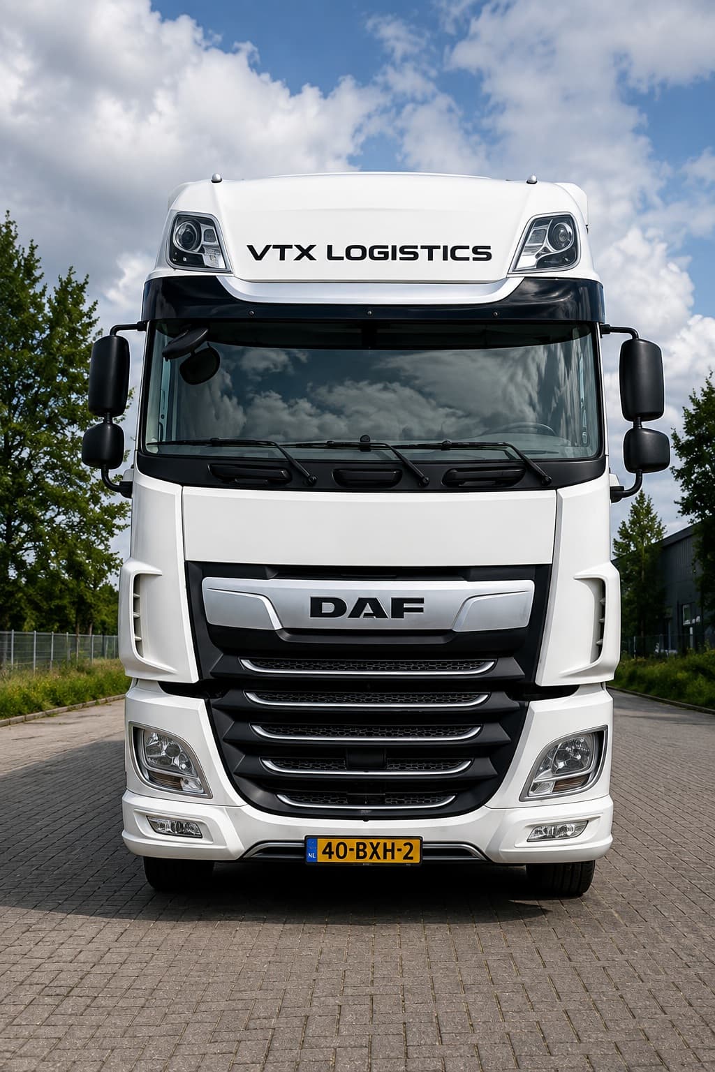 Front view of VTX Logistics DAF truck